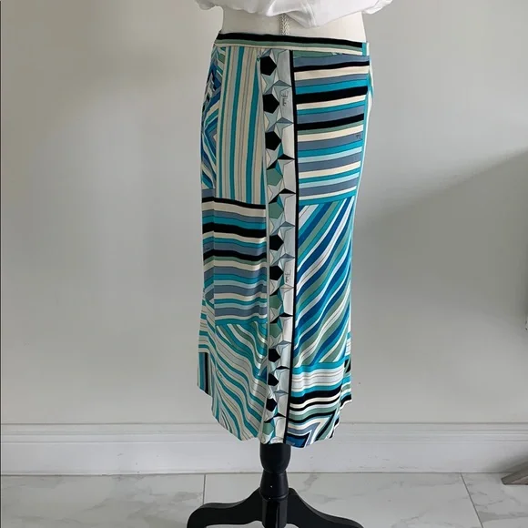 Striped Blue and White Midi Skirt - Picture 4 of 13